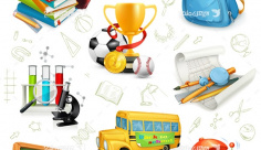 طرح وکتور با المان های مدرسه ، درس و کتاب