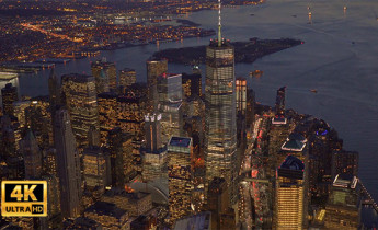 فوتیج هوایی از شهر و ساختمان ها در شب