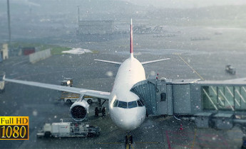 فوتیج ویدیویی هواپیما، فرودگاه و هوای برفی