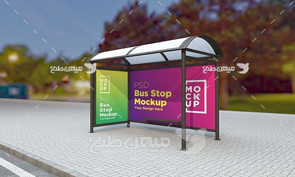 موکاپ طرح بنر رنگی ایستگاه اتوبوس