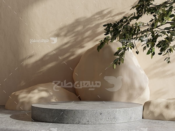 عکس بک گراند مدل مینیمال با ترکیب سنگ و درخت