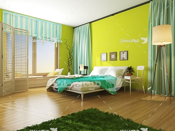 عکس دکوراسیون اتاق خواب رنگ سبز لیمویی
