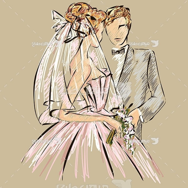 وکتور نقاشی طرح ژست عروس و داماد