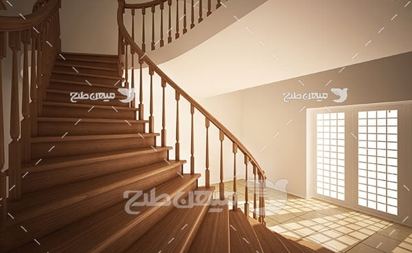 عکس نمای پله چوبی