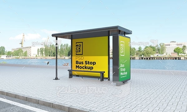 موکاپ بنر طرح ایستگاه اتوبوس شهری