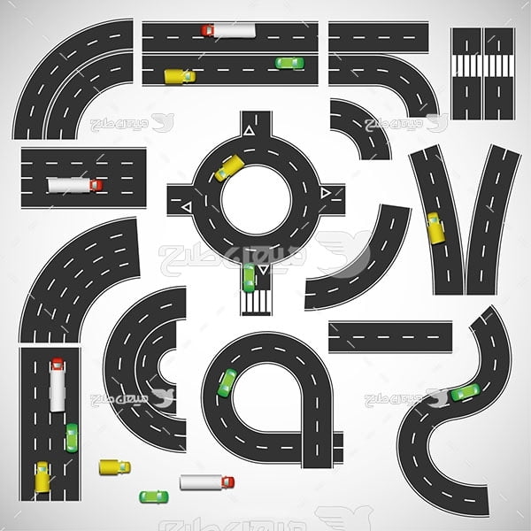 وکتور نمای از بلای جاده و عبور و سایل نقلیه