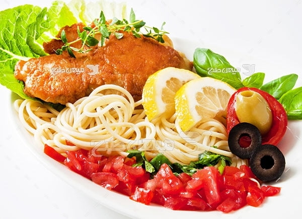 عکس اسپاگتی و خوراک مرغ