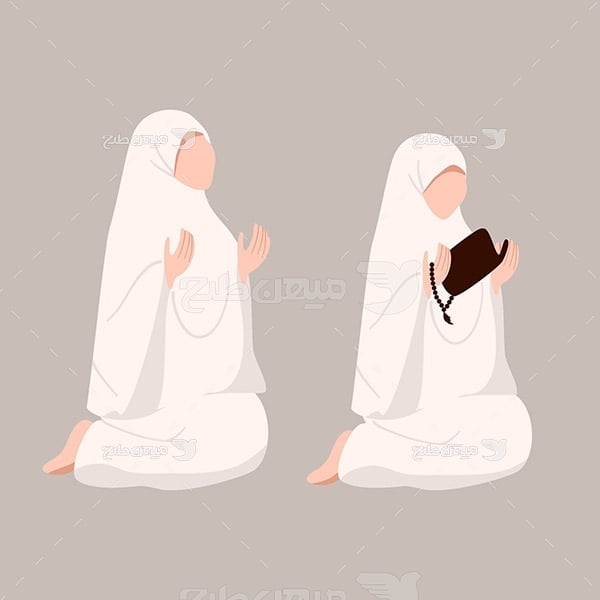 وکتور دعا کردن زن با لباس حج