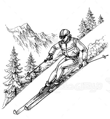 وکتور کاراکتر طبیعت طراحی اسکی روی برف