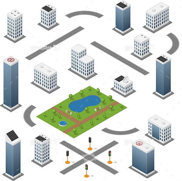 طرح گرافیکی وکتور ساختمان سه بعدی