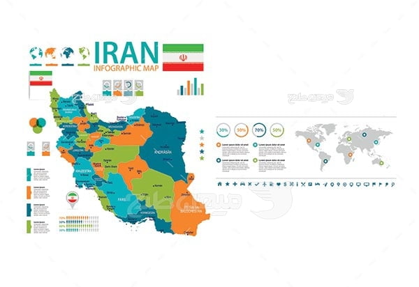 وکتور اینفوگرافیک نقشه ایران و استان ها