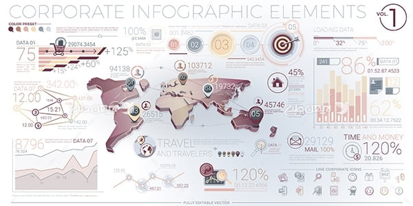 طرح وکتور اینفوگرافیک و اطلاعات سه بعدی