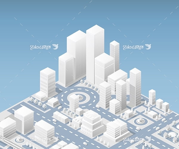 طرح گرافیکی وکتور سه بعدی شهر و ساختمان