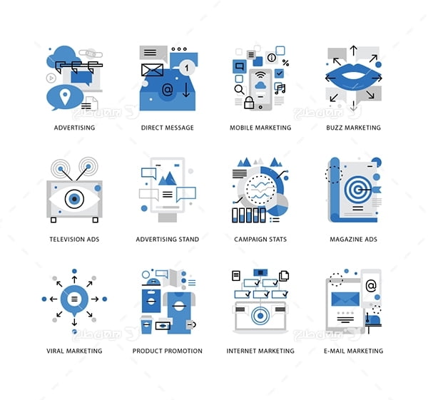طرح وکتور آیکن با موضوع آگهی تبلیغاتی و رسانه ای