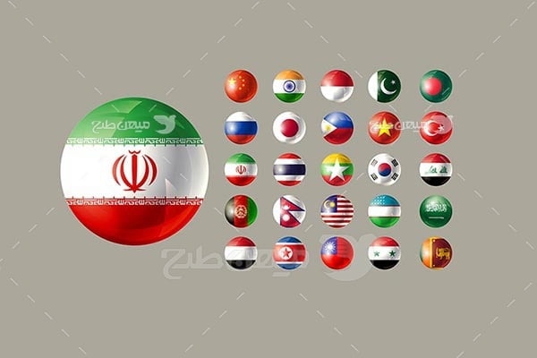 وکتور آیکن پرچم ایران و کشورهای آسیا