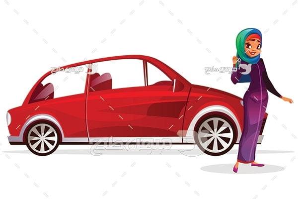 وکتور کاراکتر زن با حجاب و آموزش رانندگی