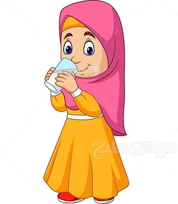 وکتور کاراکتر حجاب کودک و نوشیدن شیر