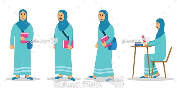 وکتور کاراکتر زن با حجاب دانشجو