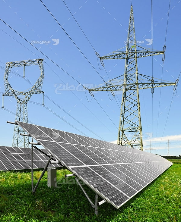 عکس دکل برق و پنل خورشیدی