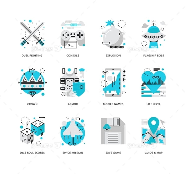 طرح وکتور آیکن با موضوع بازی و کامپیوتر