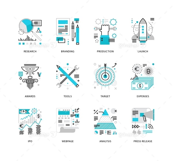 طرح وکتور آیکن با موضوع راه اندازی و توسعه