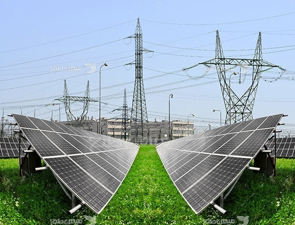 عکس دکل برق و پنل خورشیدی