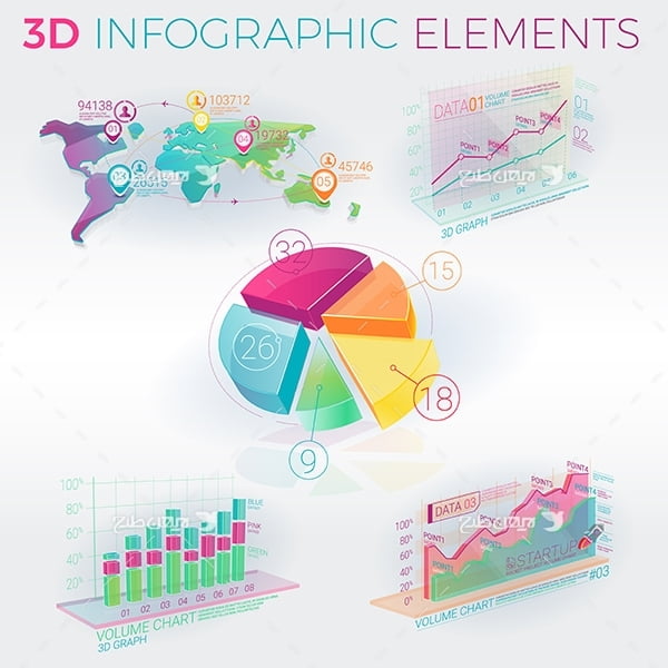 طرح وکتور گرافیکی اینفو به شکل آمار سه بعدی