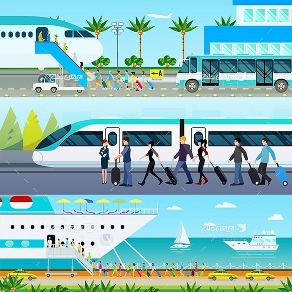 طرح وکتور گرافیکی با موضوع قطار و کشتی تفریحی