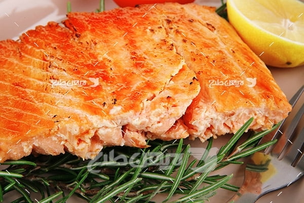 ماهی،گوشت ماهی,غذای کباب ماهی سبزیجات لیمو 