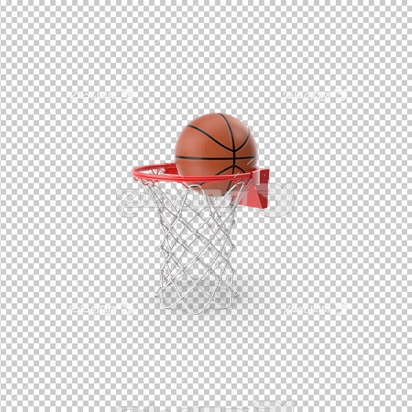 تصویر دوربری سه بعدی سبد بسکتبال و توپ