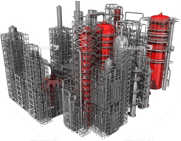تصویر صنعتی سه بعدی از پتروشیمی و پالایشگاه