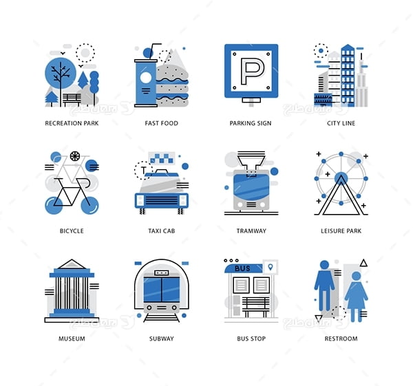 طرح وکتور آیکن با موضوع عناصر شهر