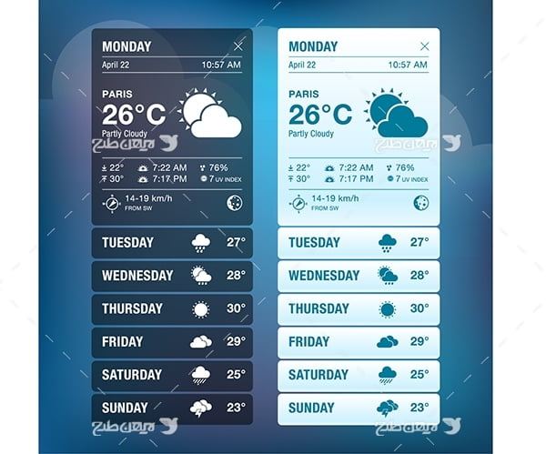 طرح وکتور اپلیکیشن با موضوع هواشناسی
