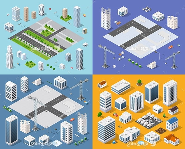 طرح گرافیکی وکتور سه بعدی ساختمان و شهر