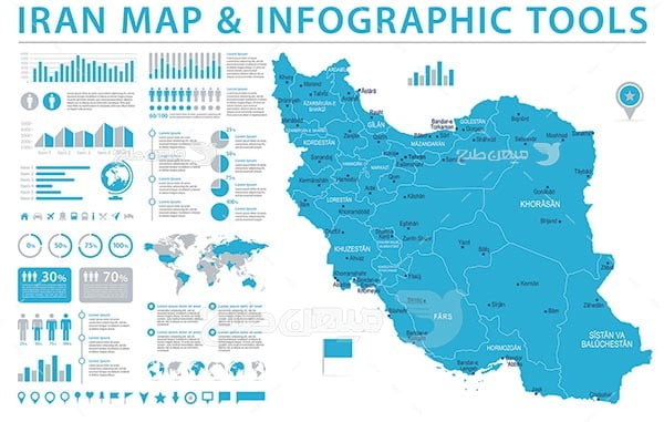 وکتور اینفوگرافیک نقشه ایران و استان ها