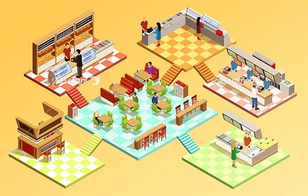 طرح وکتور سه بعدی فروشگاه مواد غذایی و هایپر مارکت