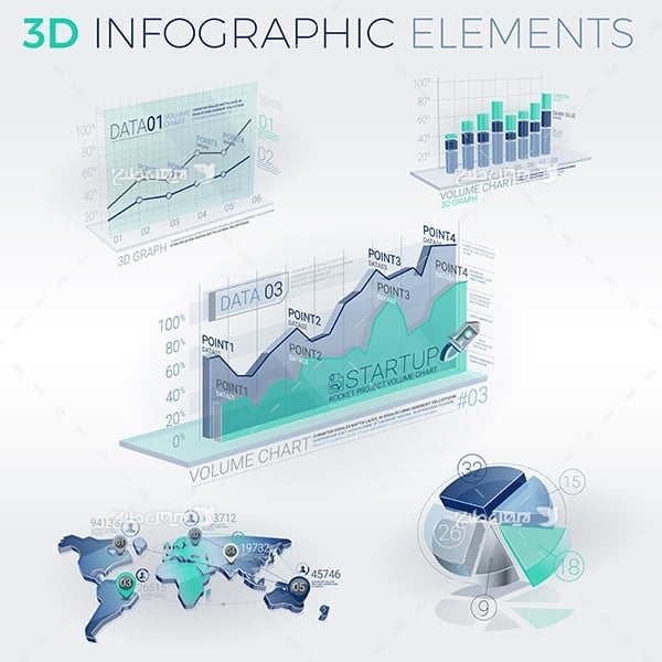 طرح وکتور اینفو گرافیک آمار سه بعدی