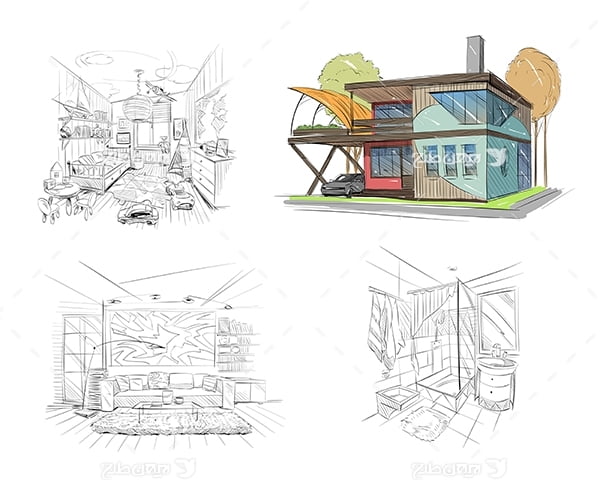 طرح گرافیکی وکتور اکسیج نقاشی سه بعدی خانه