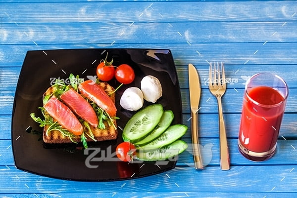 ساندویچ گوشت ماهی،خیار سبز ، گوجه فرنگی