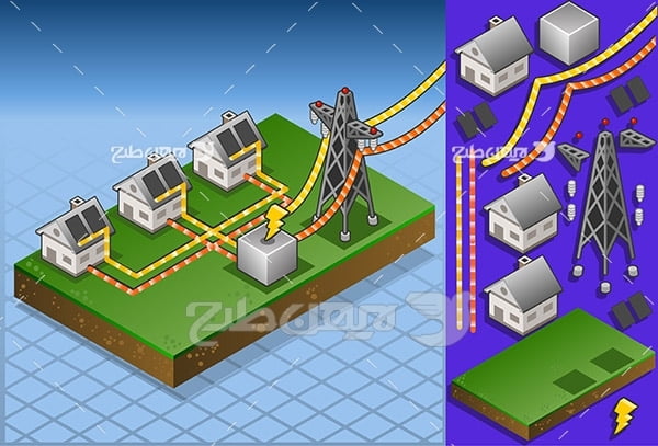 وکتور سه بعدی تولید برق برای شهر، خانه و ساختمان