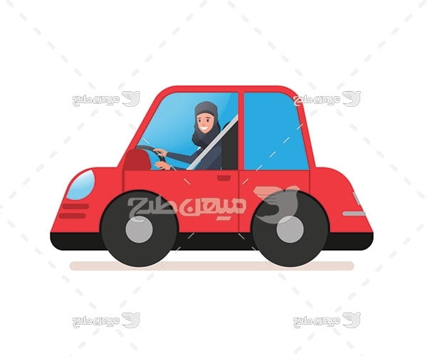 وکتور کاراکتر زن با حجاب و رانندگی با خودرو