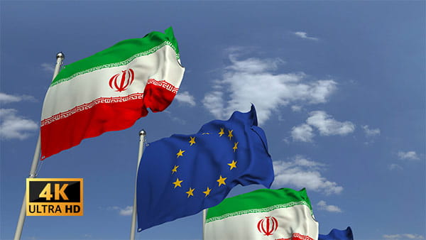 فوتیج ویدیویی پرچم ایران و اتحادیه اروپا